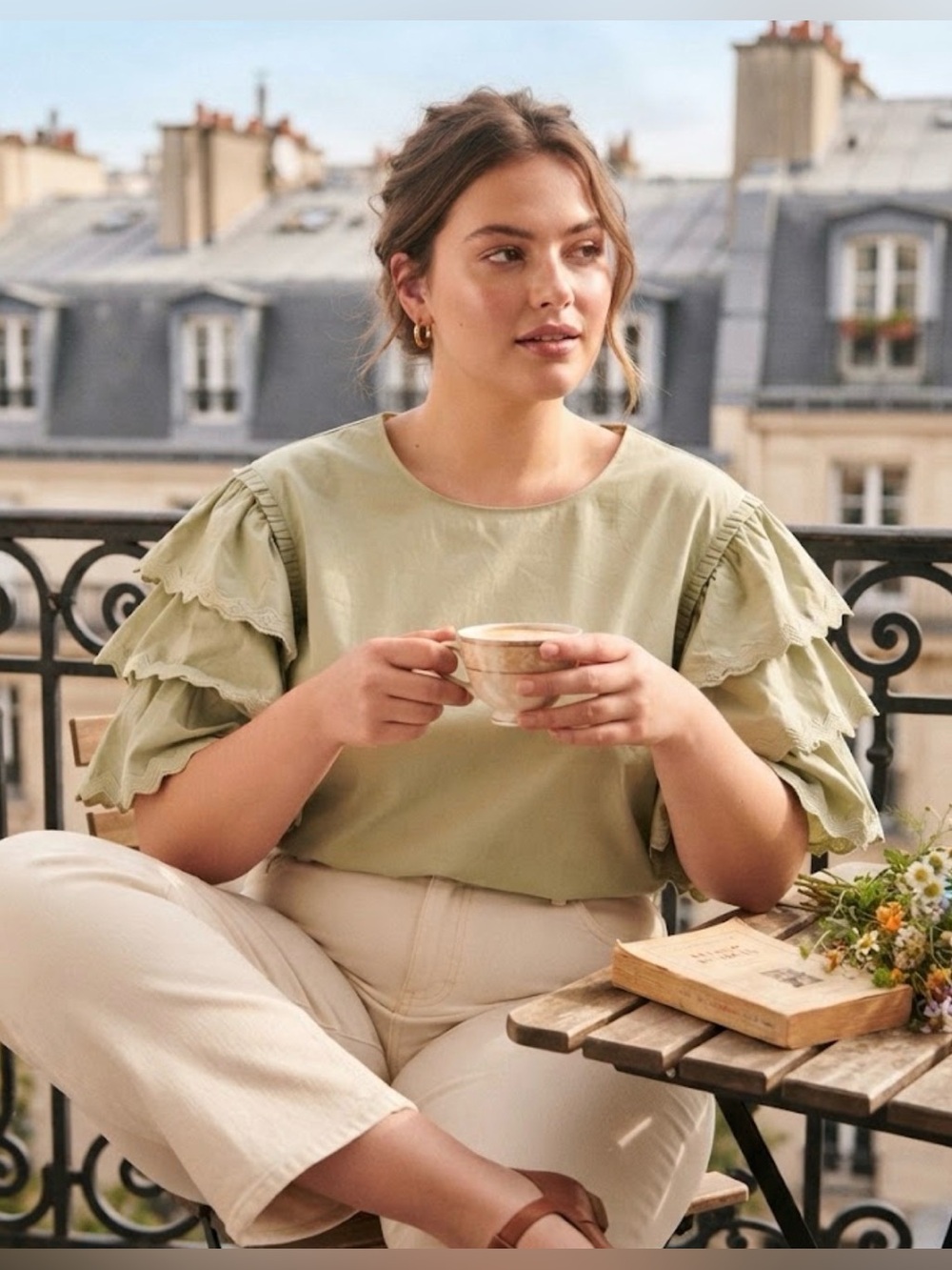 NWT Harshman Juliette Soft Green Ruffled Cotton Blouse – Size 2X